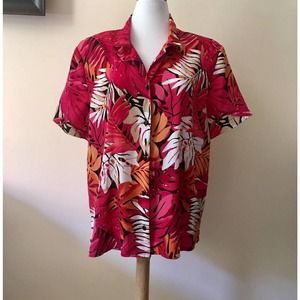 EUC Alfred Dunner Vintage Fuchsia Floral Hawaiian 80's Style Blouse Size 20